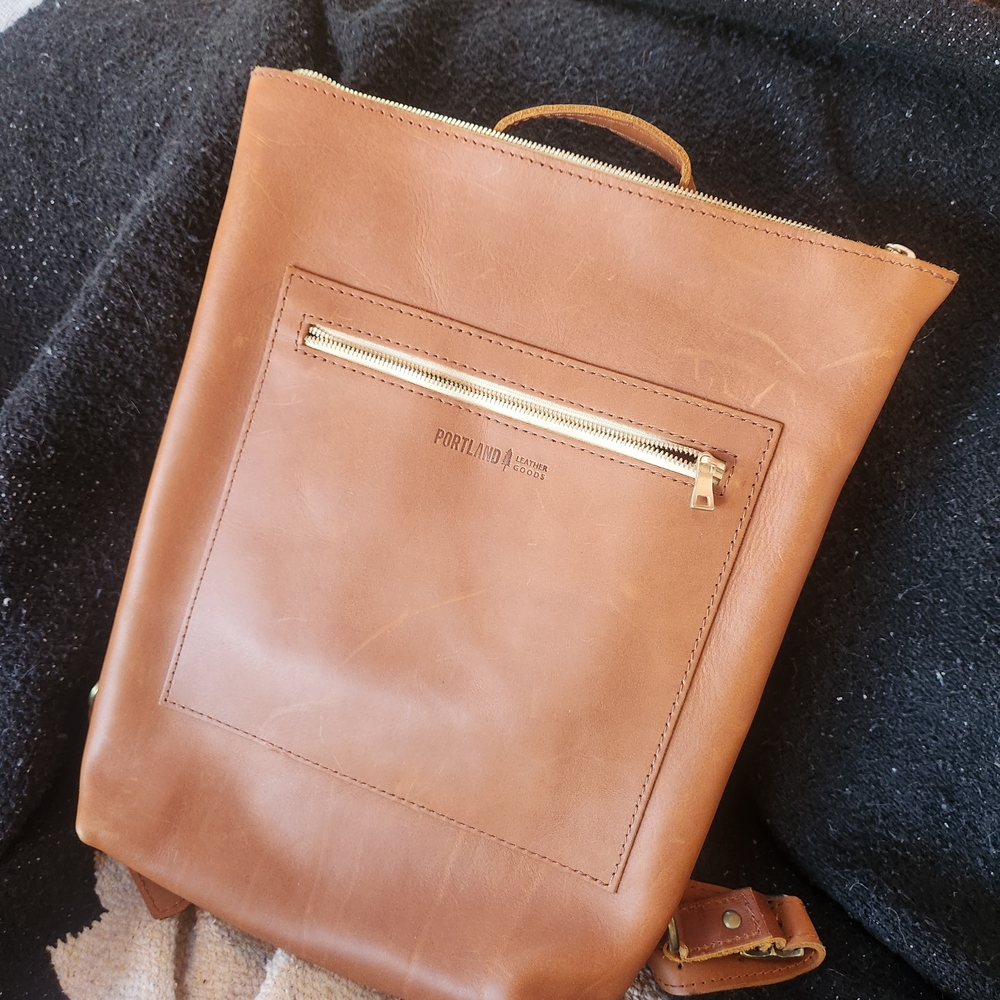 Portland Leather Brown Backpack with Gold Accents